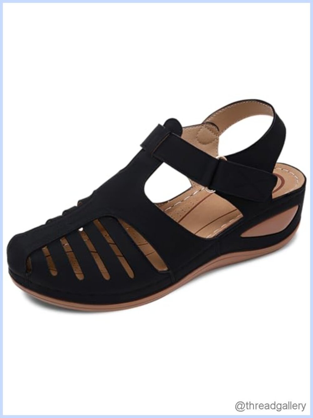 SHIBEVER Women's Wedge Sandals Faux Leather Closed Toe Platform Ankle Strap